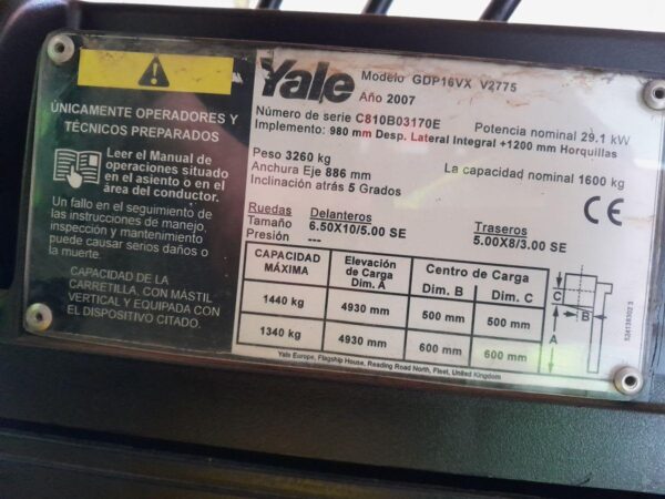 2020 YALE GDP16VX - Imagen 13